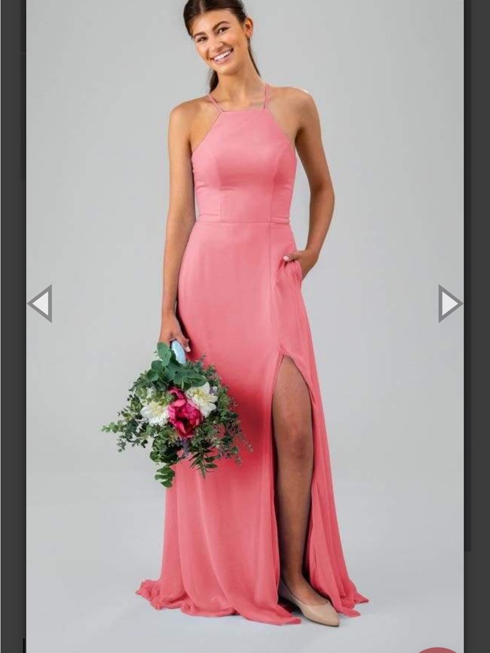 Coral Pink Halter Maxi Dress with Side Slit